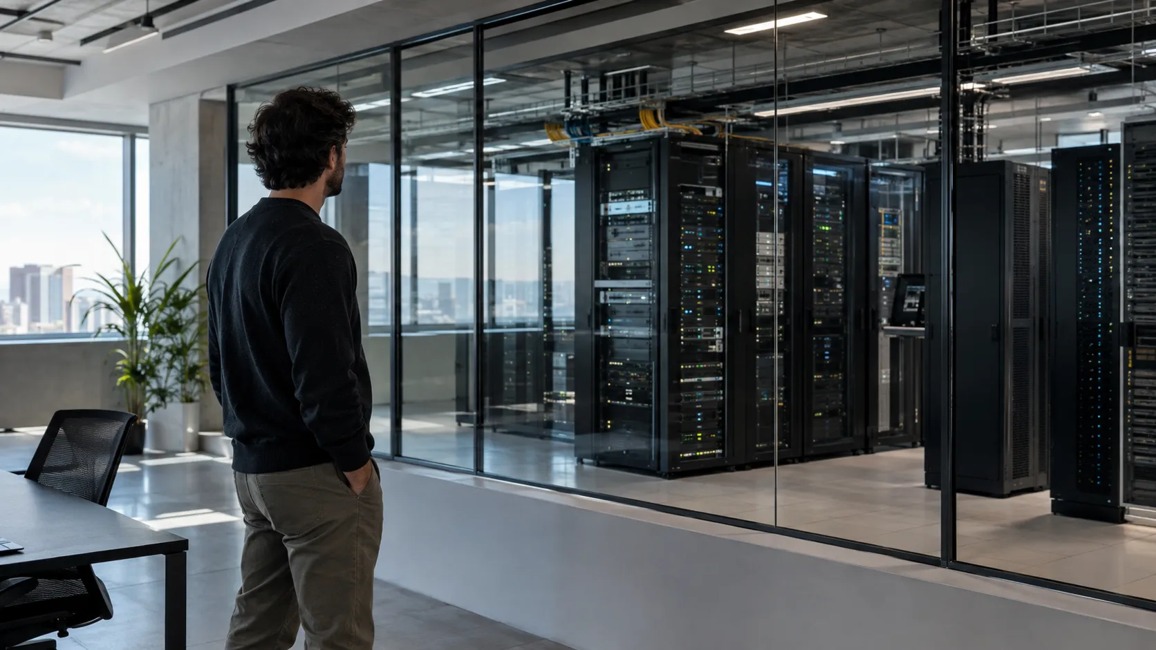 Engineer reviewing private server infrastructure